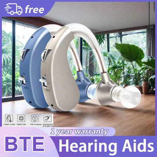 Smart Rechargeable Hearing Aid for Seniors | Amplified Sound, Mini Size, Comfortable Fit – BTE Hearing Pro