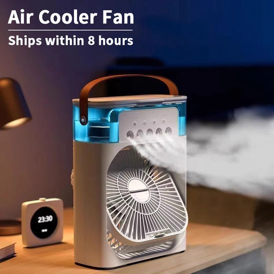 3-in-1 Mini Air Cooler with LED Light and Humidifier | Rechargeable Portable Fan for Home and Office