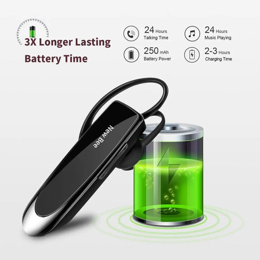 Bluetooth V5.0 Headset with Microphone – Hands-Free for 24-Hour Calls | New Bee Wireless for Business, iOS &amp; Android