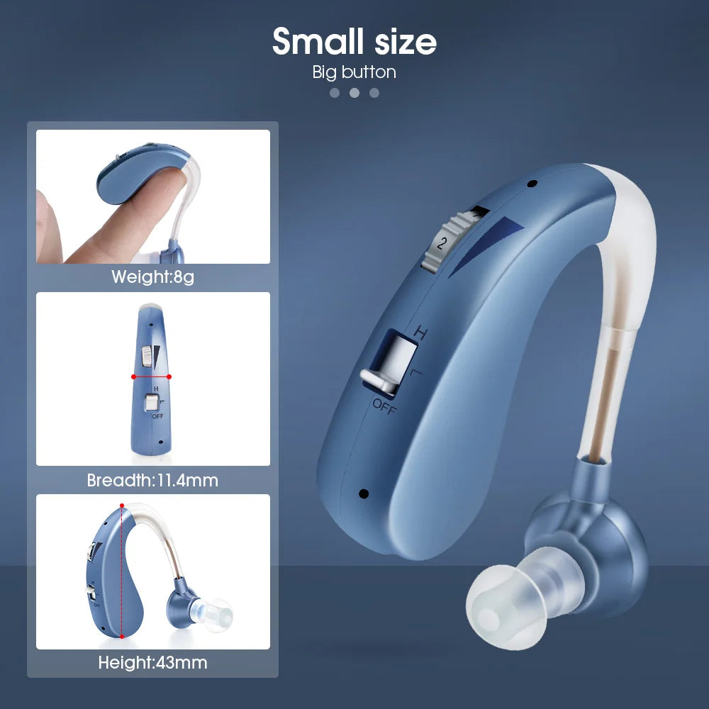 Smart Rechargeable Hearing Aid for Seniors | Amplified Sound, Mini Size, Comfortable Fit – BTE Hearing Pro