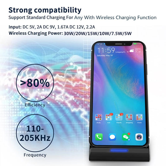 30W 2-in-1 Wireless Charger – Compatible with Samsung S24/S23/Note 20 and iPhone 15/14/13/12/11/XS/XR/X/8 + AirPods Pro