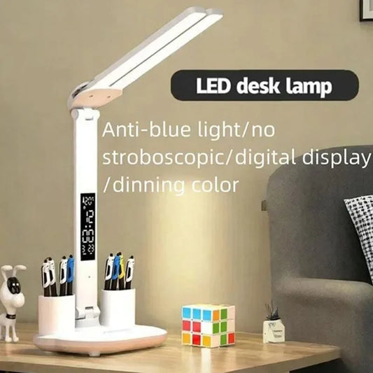 LED Desk Lamp with Clock, Temperature and Calendar – USB Touch and Foldable
